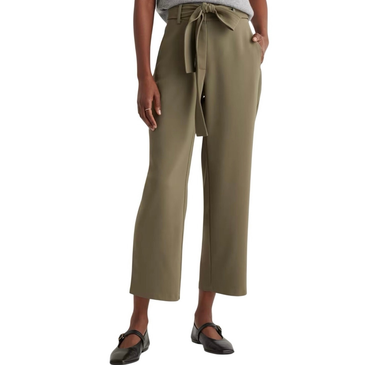 Nwot Quince Women’s Stretch Crepe Paperbag Pant Belted Olive Green Size 4 474221